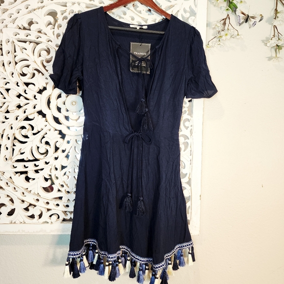 TULAROSA TALLULAH KEYHOLE BLUE TASSEL DRESS NWT SIZE MEDIUM - Picture 6 of 15